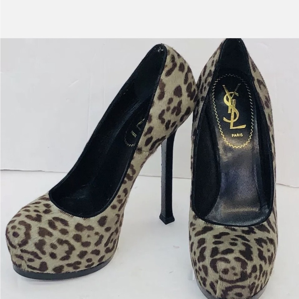 Saint Laurent Leopard print calf hair platform pumps